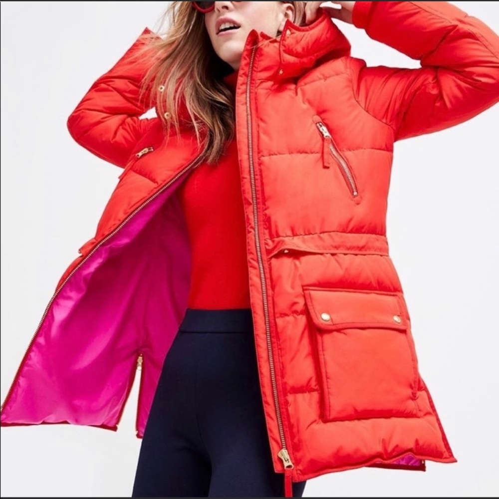 J crew Chateau Puffer Jacket Medium bright cerise